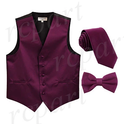 New Men's dark purple formal vest Tuxedo Waistcoat_necktie & bowtie set wedding - Image 1 of 4