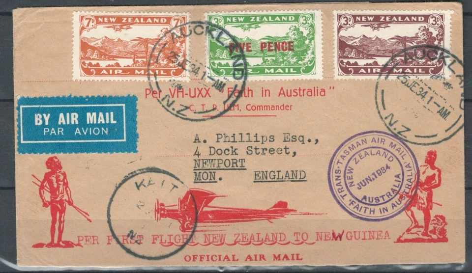 NEW ZEALAND BRITISH COMMONWEALTH 1st Flight to New Guinea Cover UK  Lot( BCL 20) - Image 1 of 1