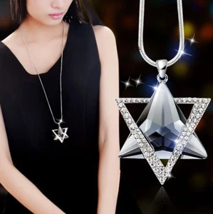 Long Section Six Star Necklace Opal Sweater Chain Silver Dark Jewelry Crystals - Picture 1 of 6