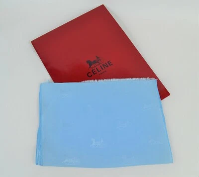 Auténtica bufanda larga Celine Paris azul cielo claro 100 % seda Francia sin usar vintage Foto 1 de 4
