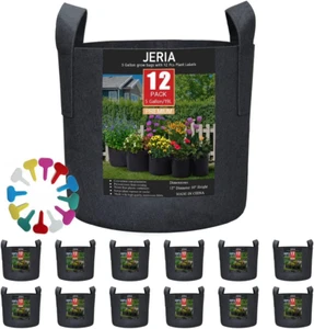 12-Pack 5 Gallon, Vegetable/Flower/Plant Grow Bags, Aeration Fabric Pots with Ha - Picture 1 of 12