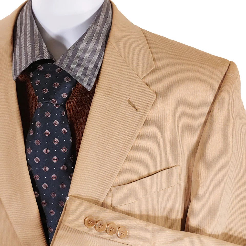 Adolfo Silk Sport Coat Mens 42R Tan Blazer Jacket Pocket 2 Bttn Lined Textured - Image 1 of 4