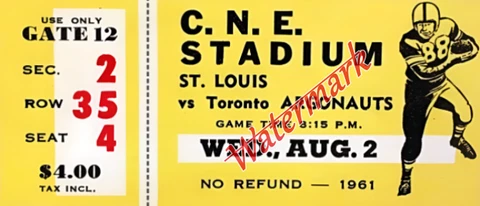 CFL NFL 1961 St. Louis Cardinals vs Toronto Argonauts Full Ticket REPRINT Color Cover