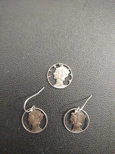 USA 90% Silver Mercury Dime Coin Dangle Earrings Cut Out With Charm Set - Picture 1 of 2