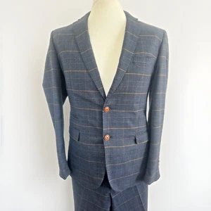 Mens, Marc Darcy Suit, Marine, Navy, Jenson, Blue, Rust, Check, 2 Piece, 40, 36s - Picture 1 of 22