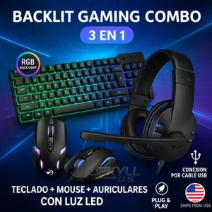 Teclado y Mouse Multicolor LED con Audifonos Para Gamer Gaming Juegos Combo 3Pcs - Picture 1 of 12