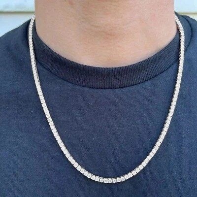 12.40 Ct Round Lab Grown Diamond Men's Tennis Necklace 22"Inch 10K White Gold - Image 1 of 4