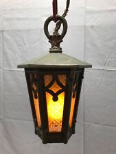VTG Heavy Brass Textured Frosted Glass Gothic Ceiling Light Fixture Old 854-23B
