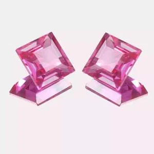 Pink Sapphire Natural 60 Ct Ceylon Princess Cut Certified Loose Gemstone Pair - Picture 1 of 7