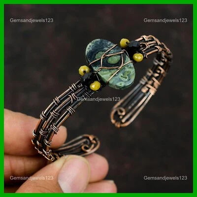 Brazalete de cobre Kambaba piedra jaspe cuentas de ónix negro envuelto en alambre para hermana joyería Foto 1 de 4