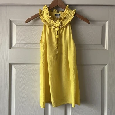 J. Blusa Popover Crew 100 % seda cuello con volantes sin mangas amarilla talla S Foto 1 de 4