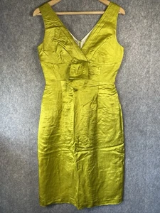 M&S Summer Dress Linen Lime Green V-Neck Sleeveless Bodycon Back Zip UK 12 - Picture 1 of 20
