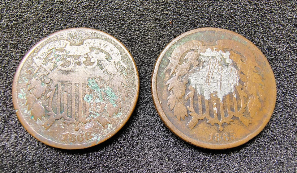 1865 - Fancy 5 & 1868 - 2 Cent Piece - Philadelphia Mint - AG-G Details - Image 1 of 4