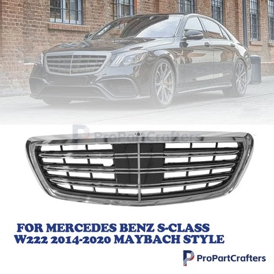 Fit Mercedes Benz S-Class W222 2014-2020 MayBach Style Chrome Front Bumper Grill - Imagem 1 de 4