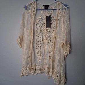 Liv Los Angeles Strickjacke M weiß Spitze durchsichtig Jacke Cover Up romantisch Neu mit Etikett - Bild 1 von 7