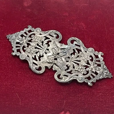 Vintage Art Nouveau Belt Buckle Silver Plate Floral Scroll Ornate Estate 2 Piece - Image 1 of 4