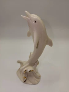 LENOX Hand Crafted Ivory Porcelain Dolphin Figurine with 24K Gold Trim 4" Tall - Picture 1 of 8