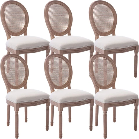 French Country Dining Chairs Set of 6, Vintage Chairs with round Backrest, Mid C Cover