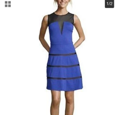 Vestido de fiesta ERIN FETHERSTON de malla azul y negro Foto 1 de 2