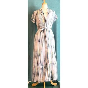 Side Stitch Dress XXS Watercolor Crinkle Maxi Shirt Dress - Picture 1 of 9