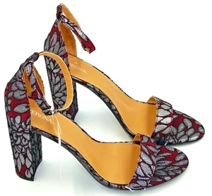 NEW NWT Merona Lulu Burgundy & Silver Floral Brocade Block Heel Sandal Shoes 11 - Picture 1 of 4