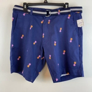 Pantalones Cortos Chinos Essex Crossing Hombres Azul Algodón Estampado Piña Cinturón Extraíble Talla 34 - Imagen 1 de 6