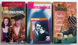 LOT OF 3 VHS VIDEOTAPES, UNCONQUERED + THE VIKINGS + NOTORIOUS - Imagen 1 de 2