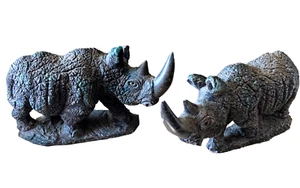 Black Metalic Rhinos Matching Decor Pair Heavy Rhinoceros Bookends Door Stoppers - Picture 1 of 14