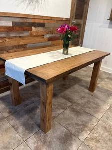 Handmade Dining Table - Greige color solid Oak barn wood top, 10min assembly USA - Picture 1 of 14