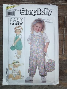 Simplicity Pattern 9275 Toddler Overall three lengths 9 Pieces 1989 Vintage Uncu - Picture 1 of 2