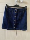 Dark Blue Button Up A Line Denim Skirt Topshop Moto Size 8-10 W28