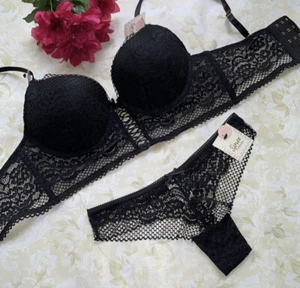 Spree Intimates Luxe Lace Longline Push Up Lingerie Bra Thong Set 2P 5 Hook NWT - Picture 1 of 12