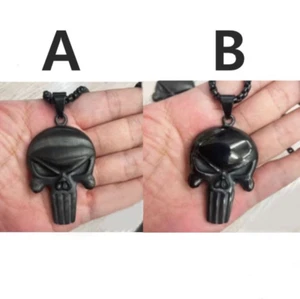 Men's Quality 316L Stainless Steel Solid Retro Punisher Pendant Necklace (Black) - Picture 1 of 1