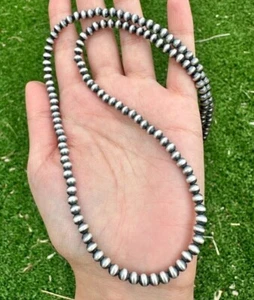 Collar de cuentas de perlas oxidadas de plata de ley 925 de 5 mm y 14 pulgadas suroeste - Imagen 1 de 12