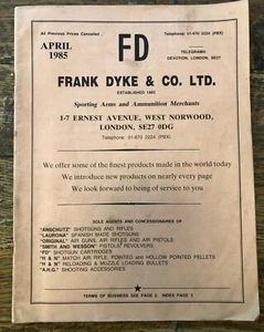 Vintage Frank Dyke & Co Ltd Waffen Gewehre Schießkatalog 35 Seiten April 1985 - Bild 1 von 4