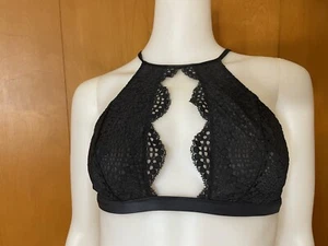 NEU MIT ETIKETT VICTORIAS SECRET BLUMEN SPITZE HOCHGESCHLOSSEN SCHLÜSSELLOCH BRALETTE SCHWARZ S $ 29 - Bild 1 von 4