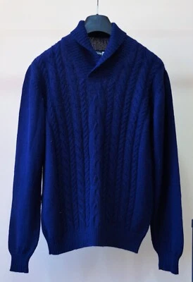 Herren Pullover mit Smokingkragen, 100% Alpakawolle, blau - Bild 1 von 3