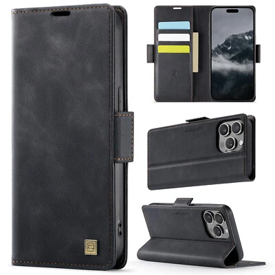 For iPhone16 13 14 15 Pro Max 8 SE Magnetic Leather Case Wallet Flip Stand Cover - Image 1 of 4