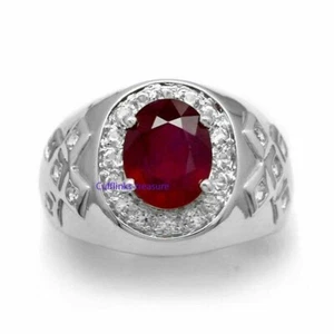 Natural Ruby & CZ Gemstones With 925 Sterling Silver Ring For Men's #566 - Picture 1 of 4
