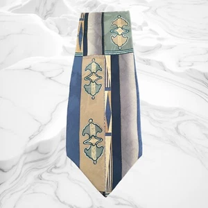 Cellini Necktie Mens 59" x 3.75" Blue Tan Abstract PatternTie Vintage - Picture 1 of 2