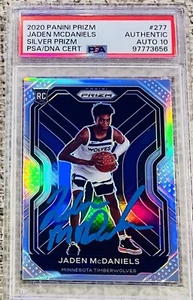 Jaden McDaniels Signed 2020 Rookie Silver Prizm Auto PSA/DNA Gem Mint 10 Beauty - Picture 1 of 4