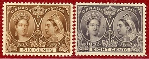 Canada 1897#55-56, Mint, OG, Hinged, SCV $350. (Well Centered) - Picture 1 of 2