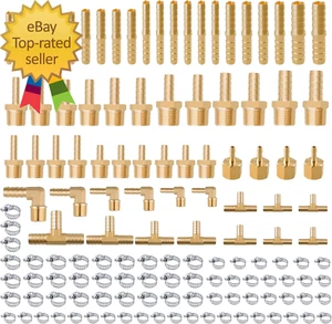 136Pcs Brass Hose Barb Fittings Assortment Kit Barb Splice/Female Adapter/Couple - Picture 1 of 8