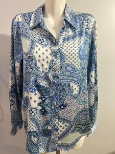 Maison d'Amelie Paris Satin Women Large Top Blouse White Blue Paisley New NWT - Picture 1 of 7