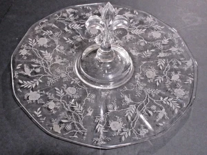Vintage Fostoria Floral Chintz Crystal w/ Fleur de Lis Center Handle Tray 11.5" - Picture 1 of 10