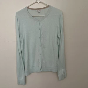 GAP Vintage Silk Cotton Pointelle Long Sleeve Cardigan, Robin’s Egg Blue- L - Picture 1 of 8