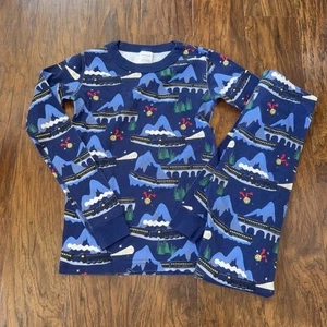 Hanna Andersson Pajamas Set Kids Size 10 Blue Polar Express Organic Cotton Train - Picture 1 of 4