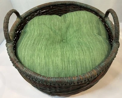 "Almohada redonda verde vintage de mimbre para cama de gato o perro pequeño casa para mascotas 15,5""" Foto 1 de 4