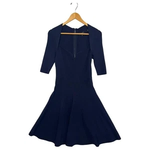 Vestido Ted Baker Mujer 3 Mediano Azul Calce Acampanado Acanalado Tejido Media Manga Diseñador - Imagen 1 de 15