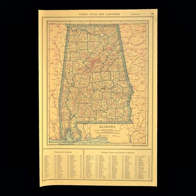 Mapa ferroviario vintage ALABAMA arte de pared decoración ferroviaria original antiguo FECHADO 1921 Foto 1 de 4